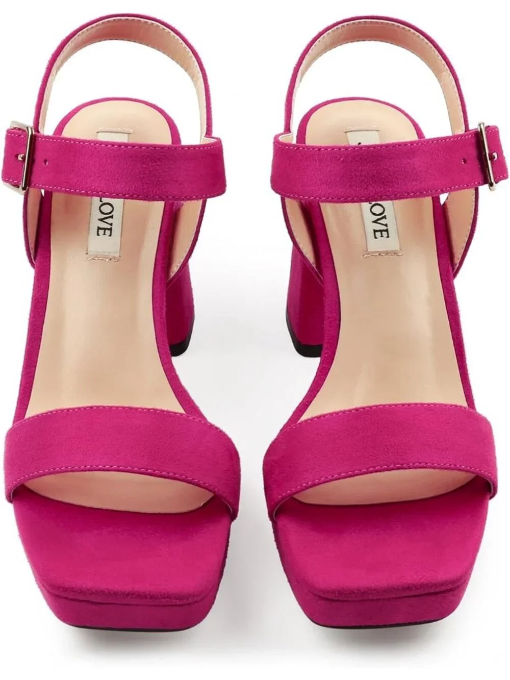 Women's Fuchsia Square Open Toe Adjustable Ankle Strap Chunky Block Heel Sandals